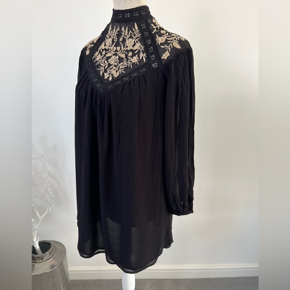 River Island black embroidered smock mini dress festival boho hippy Ibiza sz 8 - Picture 7 of 15